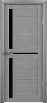 Дверь межкомнатная Т-5 ясень дымчатый черное стекло