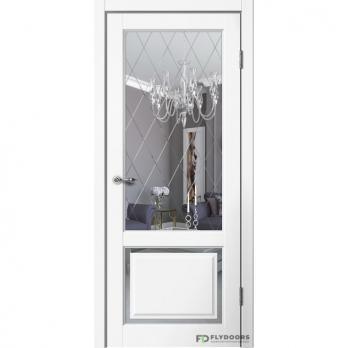 Межкомнатная дверь Эмалит E03 ПО белый, зеркало "Английская решётка"